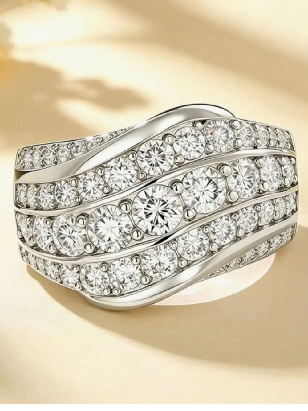 NWT Moissanite White Gold Plated Silver Ring Size 7